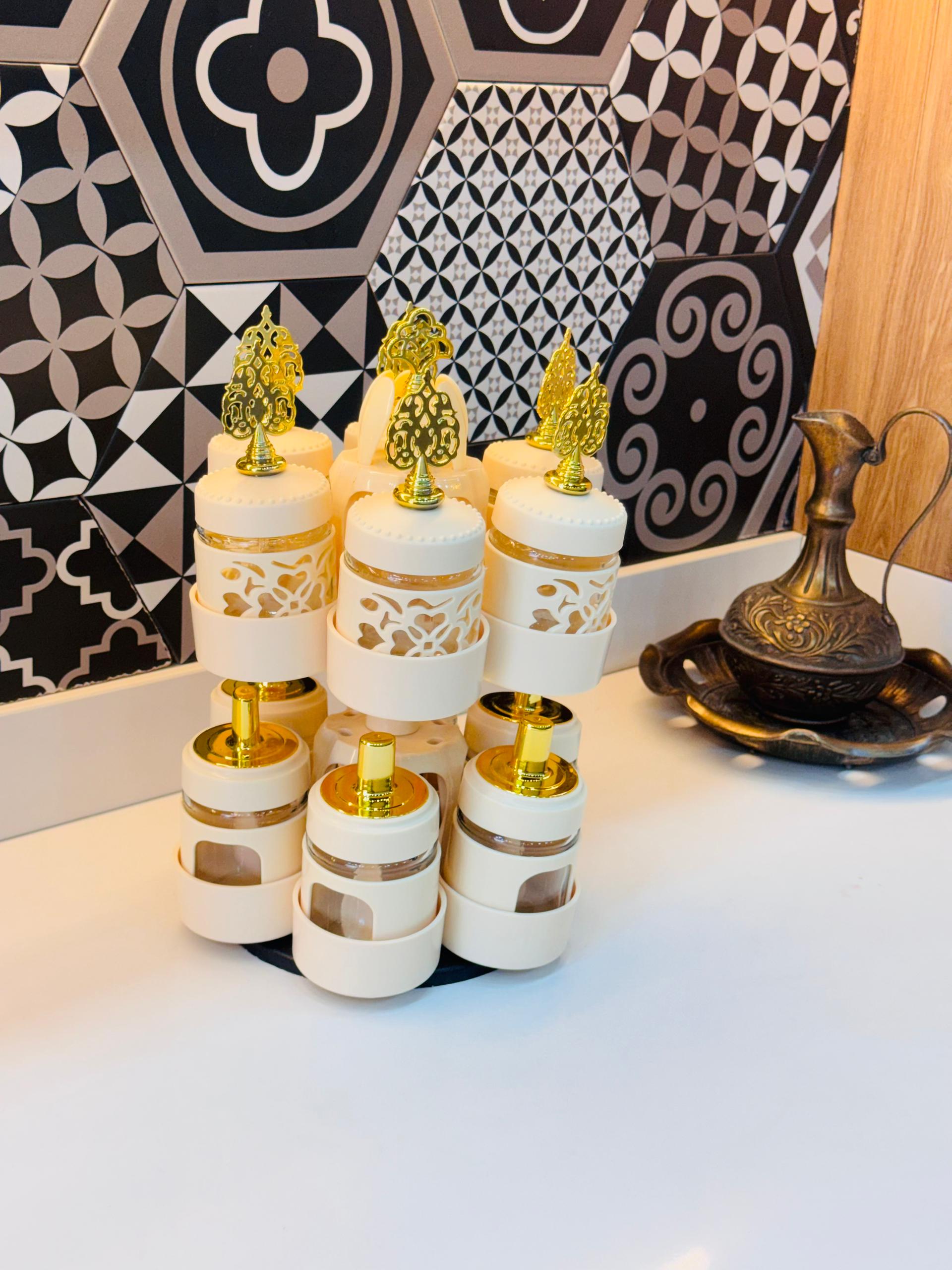 منظم التوابل الدوار الزجاجي الفاخر