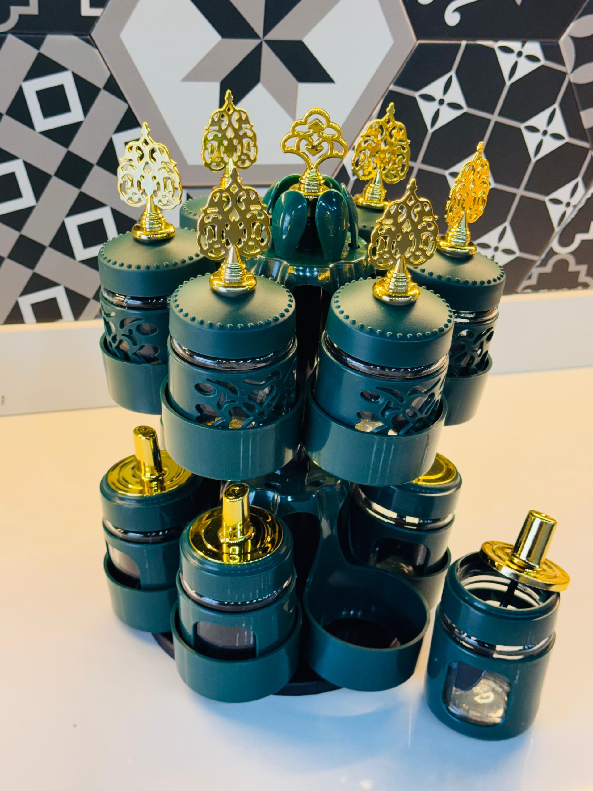 منظم التوابل الدوار الزجاجي الفاخر