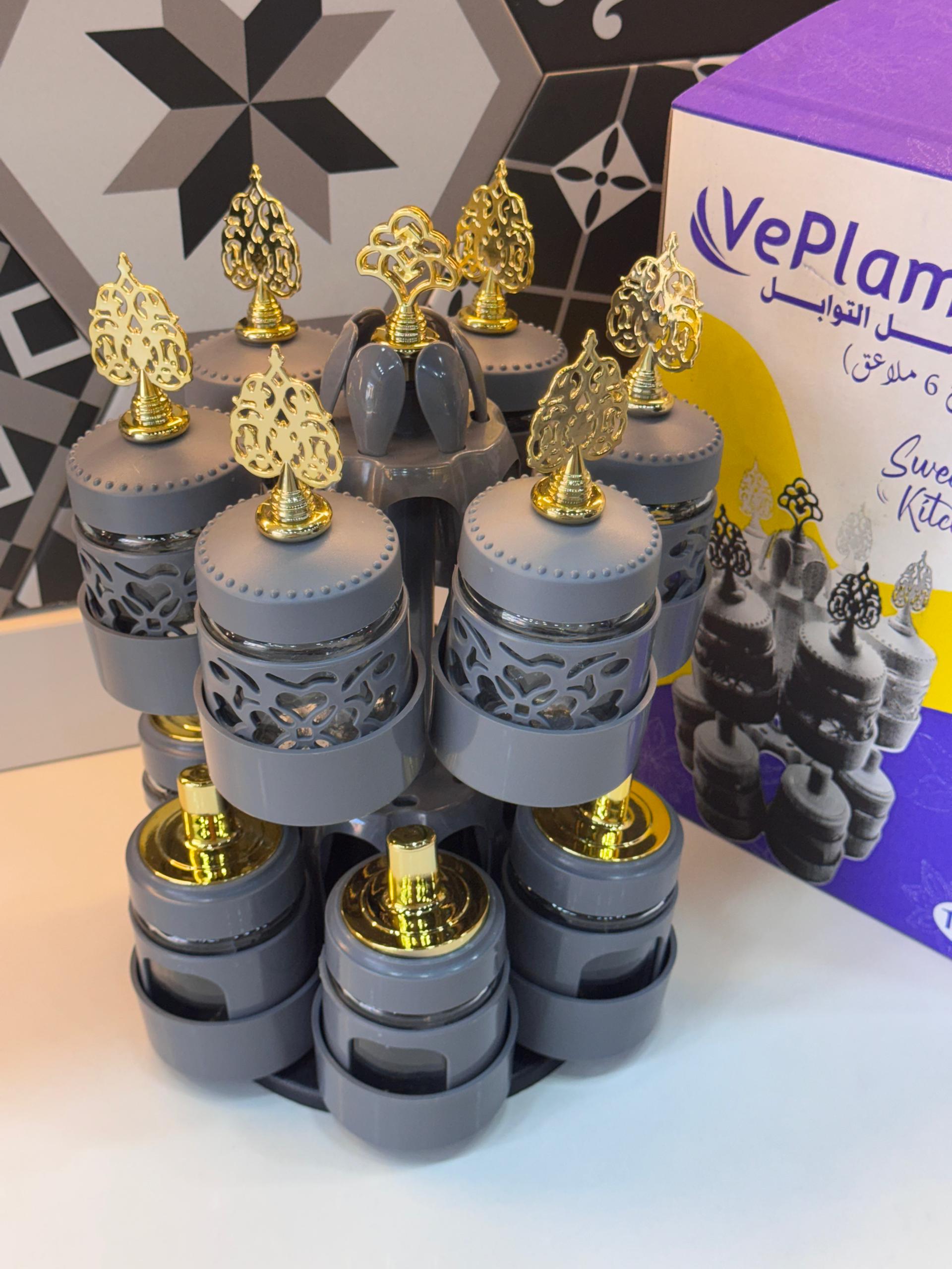 منظم التوابل الدوار الزجاجي الفاخر